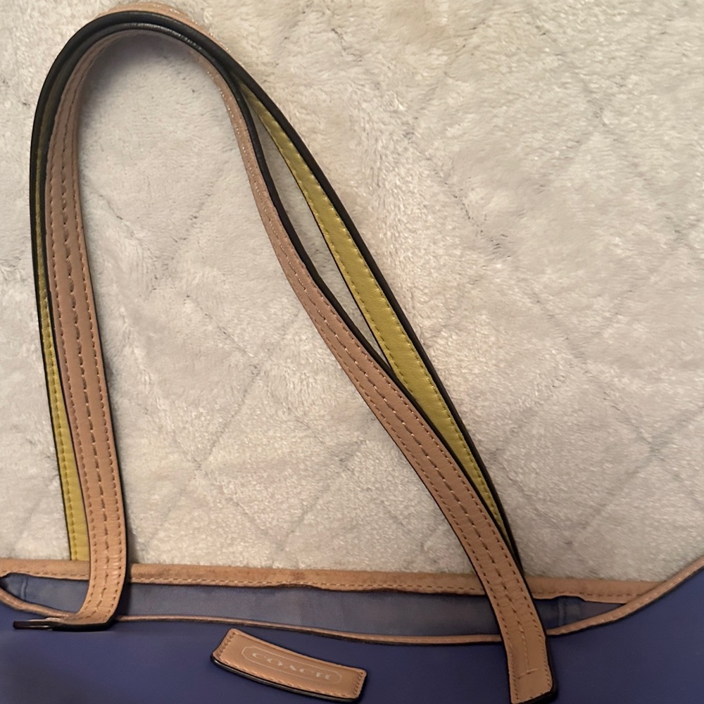 Project Coach Blue Leather Tote with Tan Accents/ handles are tan and yellow - Picture 7 of 16